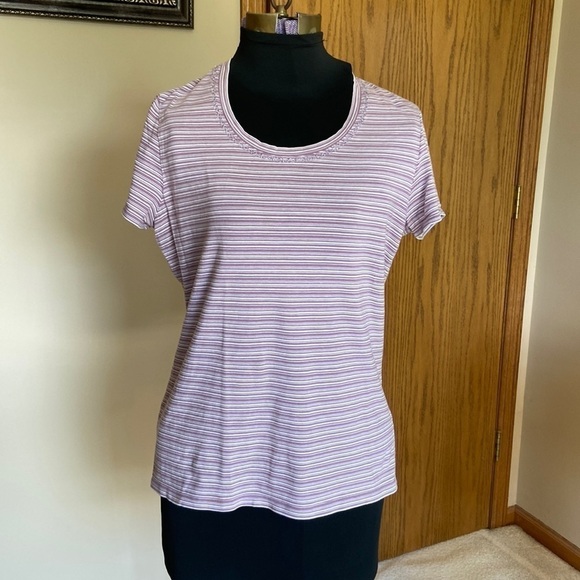 APOSTROPHE stretch striped cap sleeve top Purple and White Medium - Picture 7 of 7